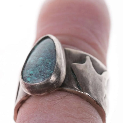 Vintage Southwestern Modernist Give Love Sterling/turquoise hippy ring - Estate Fresh Austin