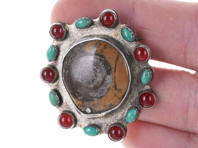 Vintage Southwestern sterling fossil gemstone brooch pin - Estate Fresh Austin