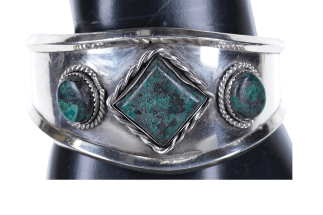 7" Vintage Southwestern Sterling stone set cuff bracelet - Estate Fresh Austin