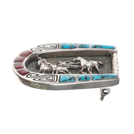 Vintage Southwestern sterling, turquoise, and agate horeshoe belt buckle - Estate Fresh Austin