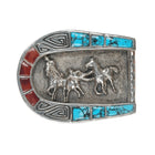 Vintage Southwestern sterling, turquoise, and agate horeshoe belt buckle - Estate Fresh Austin