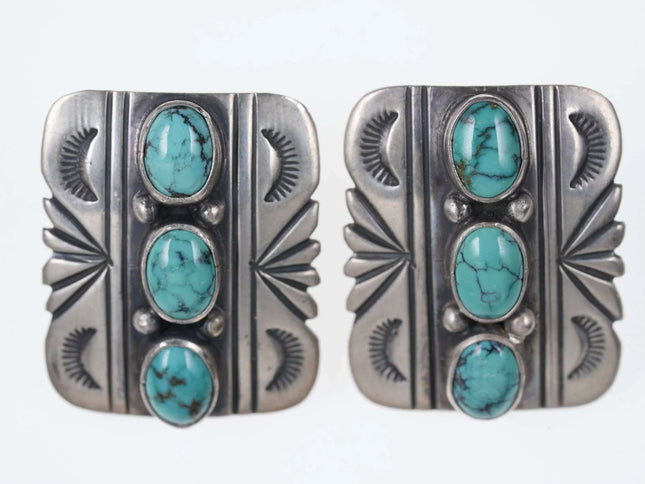 Vintage Southwestern sterling turquoise howlite clip-on earrings - Estate Fresh Austin