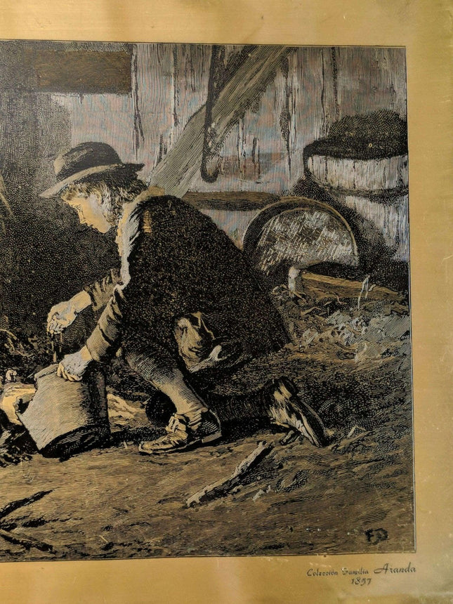 Vintage Steel Engraving on a bronze Sheet Coleccion Familia Aranda 1857 Boy Baby - Estate Fresh Austin