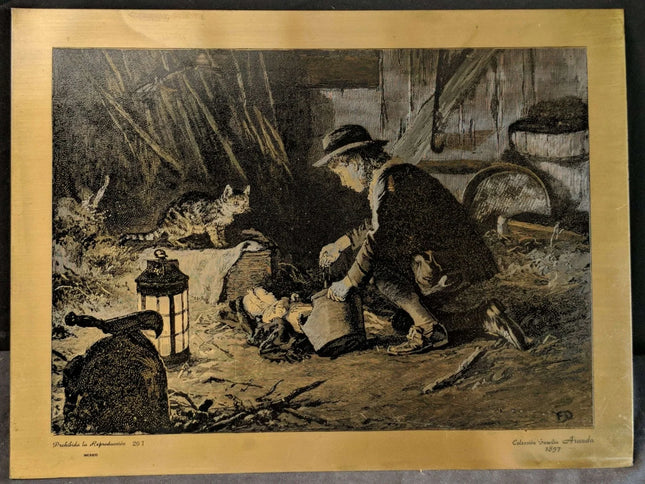 Vintage Steel Engraving on a bronze Sheet Coleccion Familia Aranda 1857 Boy Baby - Estate Fresh Austin