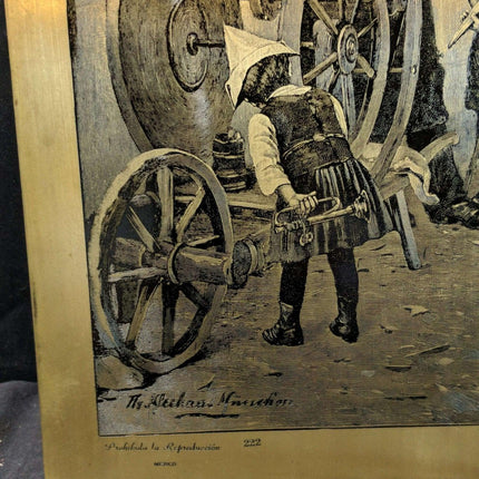 Vintage Steel Engraving on a bronze Sheet Coleccion Familia Aranda 1857 Children - Estate Fresh Austin