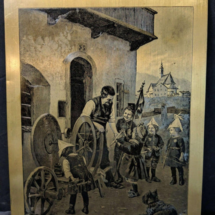 Vintage Steel Engraving on a bronze Sheet Coleccion Familia Aranda 1857 Children - Estate Fresh Austin