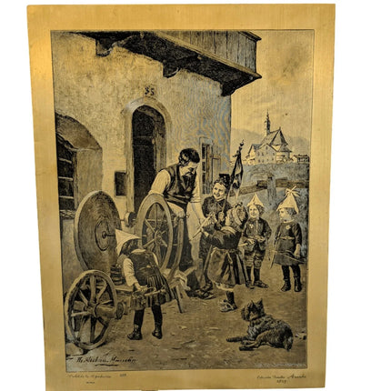 Vintage Steel Engraving on a bronze Sheet Coleccion Familia Aranda 1857 Children - Estate Fresh Austin