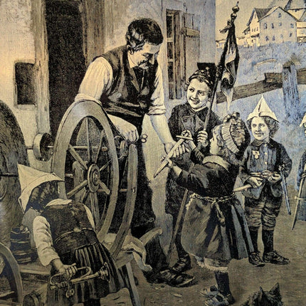 Vintage Steel Engraving on a bronze Sheet Coleccion Familia Aranda 1857 Children - Estate Fresh Austin