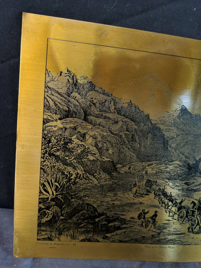 Vintage Steel Engraving on a bronze Sheet Coleccion Familia Aranda 1857 Pass in - Estate Fresh Austin