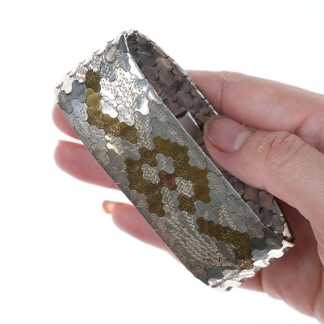 Vintage Sterling and brass engraved bracelet - Estate Fresh Austin