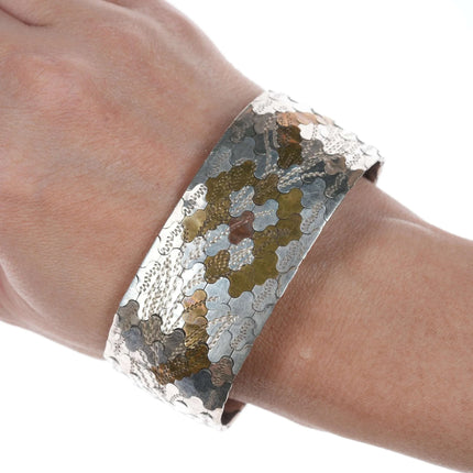 Vintage Sterling and brass engraved bracelet - Estate Fresh Austin