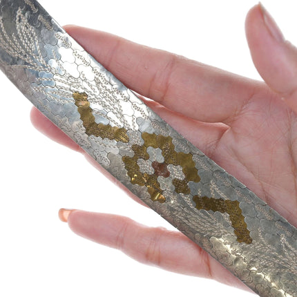 Vintage Sterling and brass engraved bracelet - Estate Fresh Austin