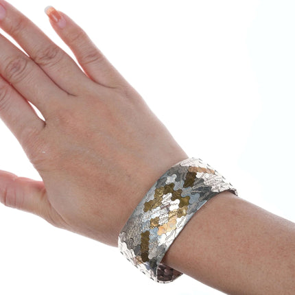 Vintage Sterling and brass engraved bracelet - Estate Fresh Austin