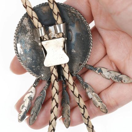 Vintage Sterling and Brass Native American bolo tie with mother of pearl - Estate Fresh Austin