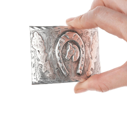 Vintage Sterling and Gold Mexican Hand engraved belt buckle - Estate Fresh Austin