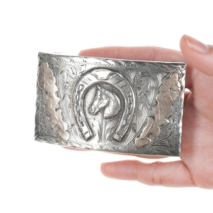 Vintage Sterling and Gold Mexican Hand engraved belt buckle - Estate Fresh Austin