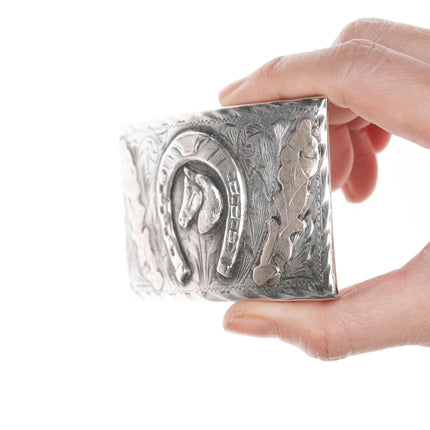 Vintage Sterling and Gold Mexican Hand engraved belt buckle - Estate Fresh Austin