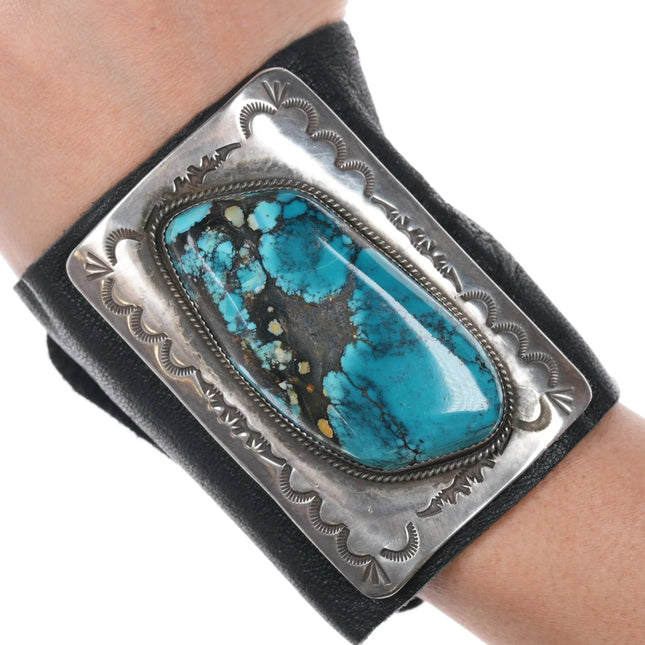 Vintage Sterling Bowguard bracelet with huge turquoise silver mercury dimes - Estate Fresh Austin