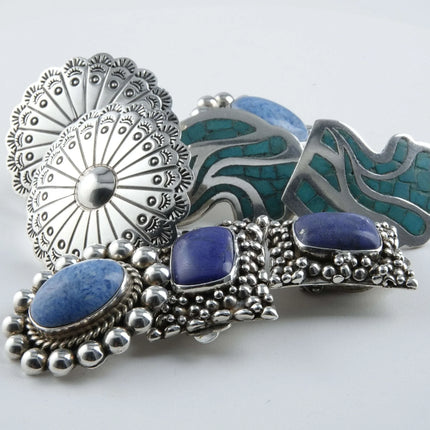 Vintage Sterling Clip On and Screw Back Earring Lot Begay Navajo - Estate Fresh Austin