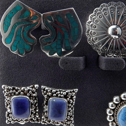 Vintage Sterling Clip On and Screw Back Earring Lot Begay Navajo - Estate Fresh Austin