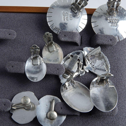 Vintage Sterling Clip On Earring Lot Mid Century Navajo, Mexican, Siam, Roman co - Estate Fresh Austin