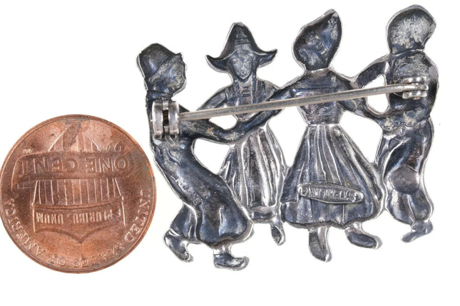 Vintage Sterling Dutch boys and girls brooch pin - Estate Fresh Austin