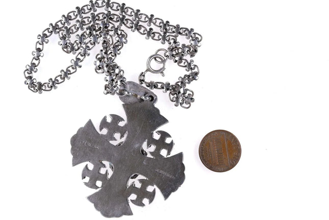 Vintage Sterling Filigree Jerusalem Cross Necklace - Estate Fresh Austin