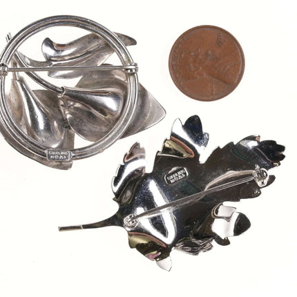 Vintage Sterling Floral and Leaf Brooches Signed GA pin - Estate Fresh Austin