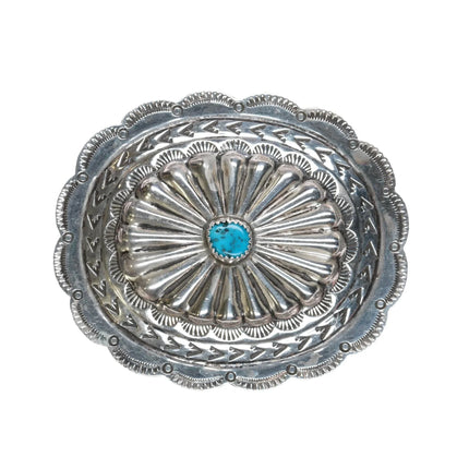 Vintage Sterling Navajo turquoise concho belt buckle with hand stamped design - Estate Fresh Austin