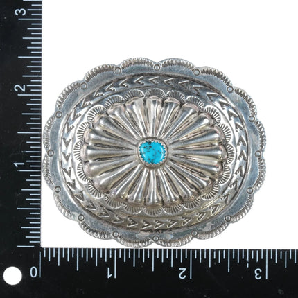 Vintage Sterling Navajo turquoise concho belt buckle with hand stamped design - Estate Fresh Austin