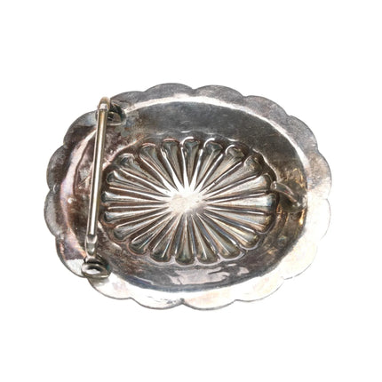 Vintage Sterling Navajo turquoise concho belt buckle with hand stamped design - Estate Fresh Austin