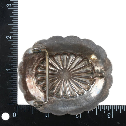 Vintage Sterling Navajo turquoise concho belt buckle with hand stamped design - Estate Fresh Austin