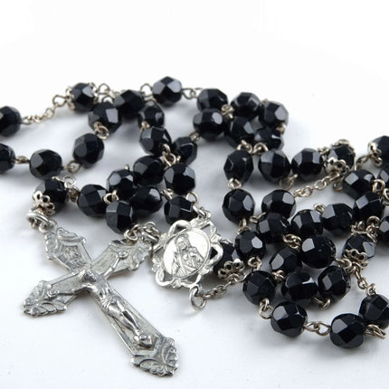 Vintage Sterling Rosary with Black Crystal beads - Estate Fresh Austin