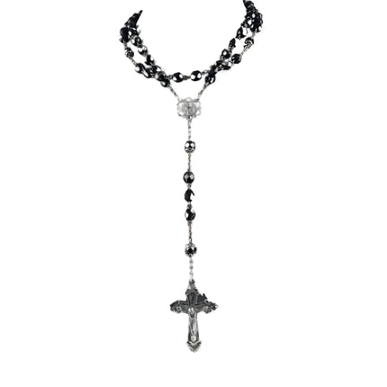 Vintage Sterling Rosary with Black Crystal beads - Estate Fresh Austin