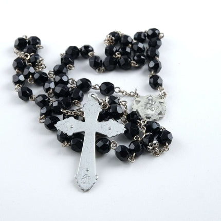 Vintage Sterling Rosary with Black Crystal beads - Estate Fresh Austin