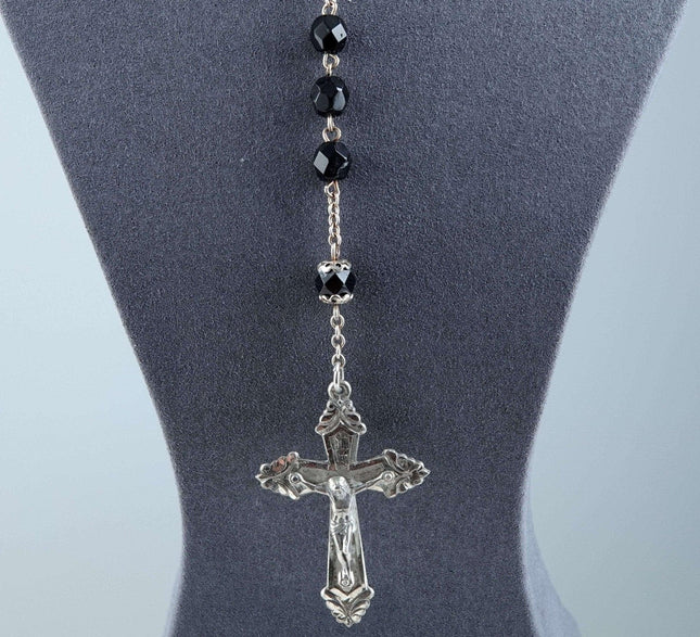 Vintage Sterling Rosary with Black Crystal beads - Estate Fresh Austin