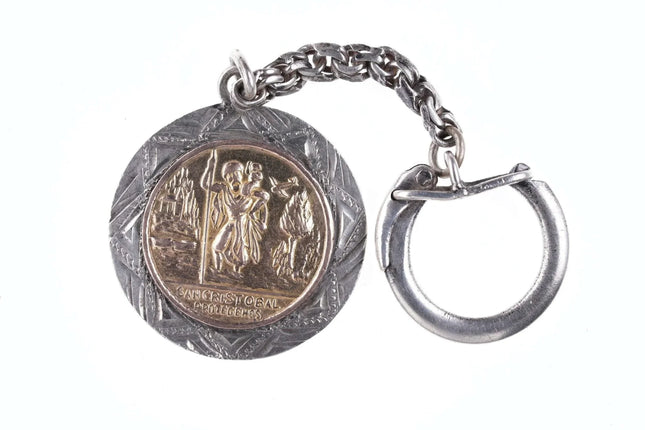 Vintage Sterling silver 14k gold overlay St Christopher Keychain - Estate Fresh Austin