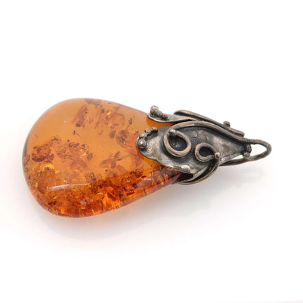 Vintage Sterling Silver and Natural Baltic Amber Pendant dd - Estate Fresh Austin