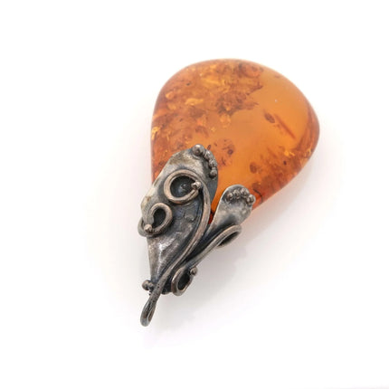 Vintage Sterling Silver and Natural Baltic Amber Pendant dd - Estate Fresh Austin