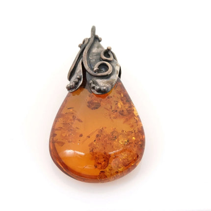 Vintage Sterling Silver and Natural Baltic Amber Pendant dd - Estate Fresh Austin