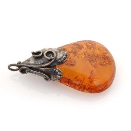 Vintage Sterling Silver and Natural Baltic Amber Pendant dd - Estate Fresh Austin