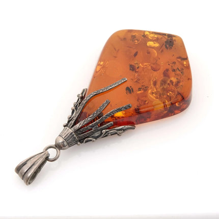 Vintage Sterling Silver and Natural Baltic Amber Pendant sd - Estate Fresh Austin