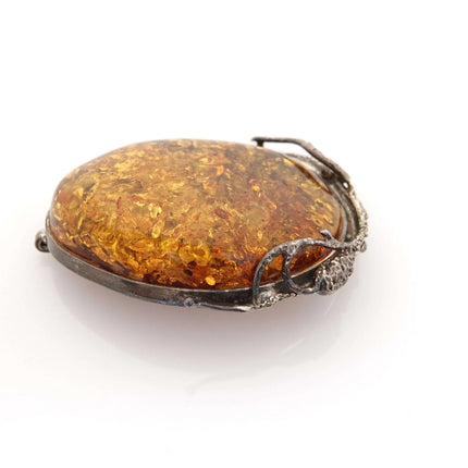 Vintage Sterling Silver and Natural Baltic Amber Pinback Brooch pin - Estate Fresh Austin