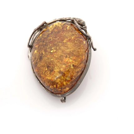 Vintage Sterling Silver and Natural Baltic Amber Pinback Brooch pin - Estate Fresh Austin