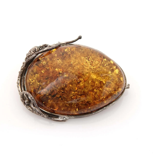 Vintage Sterling Silver and Natural Baltic Amber Pinback Brooch pin - Estate Fresh Austin