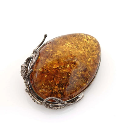 Vintage Sterling Silver and Natural Baltic Amber Pinback Brooch pin - Estate Fresh Austin