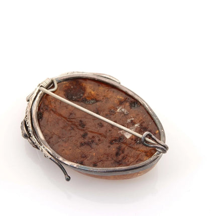 Vintage Sterling Silver and Natural Baltic Amber Pinback Brooch pin - Estate Fresh Austin