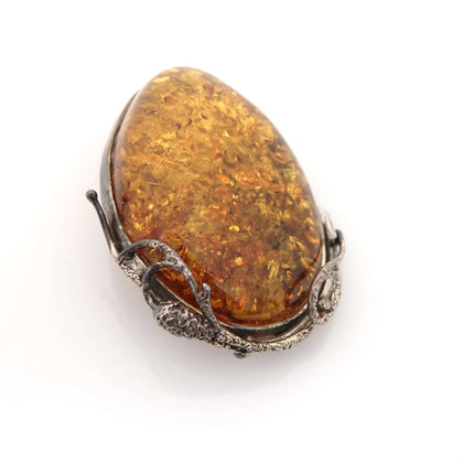 Vintage Sterling Silver and Natural Baltic Amber Pinback Brooch pin - Estate Fresh Austin