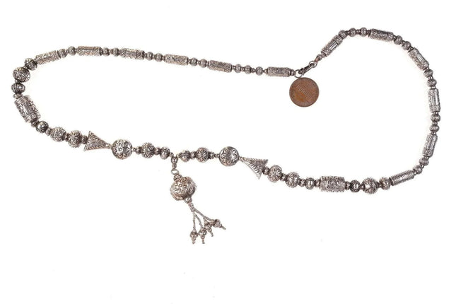 Vintage Tribal Hand chased sterling silver beaded necklace - Estate Fresh Austin