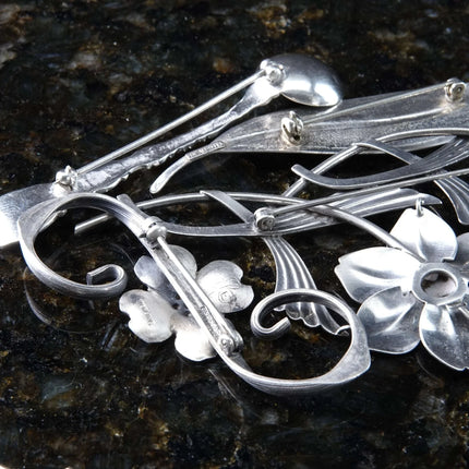 Vintage Sterling silver brooch Collection Beau New Years Eve Clover, Salt spoon pin - Estate Fresh Austin
